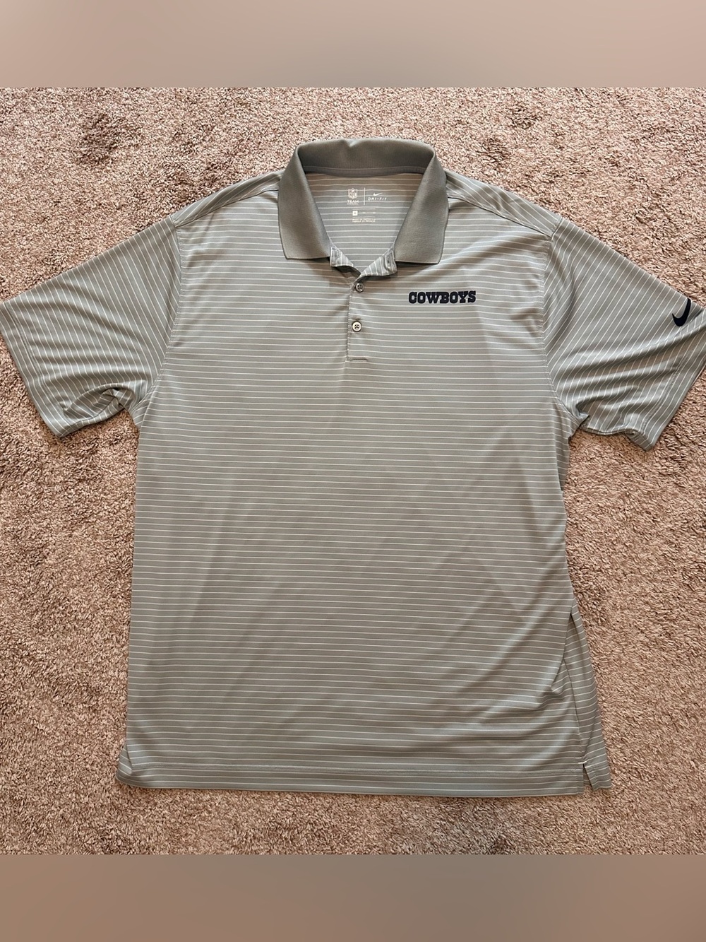 Nike Dallas Cowboys Men's Dri-FIT Polo Shirt Gray Striped Size XL Short Sleeve